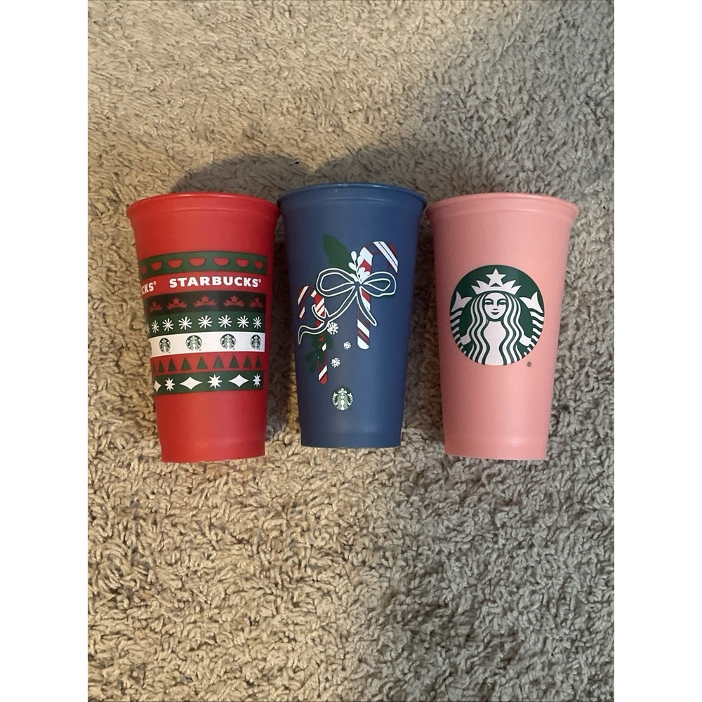 3 2020-2022 Starbucks Christmas Holiday Limited Edition Grande Reusable Cups
